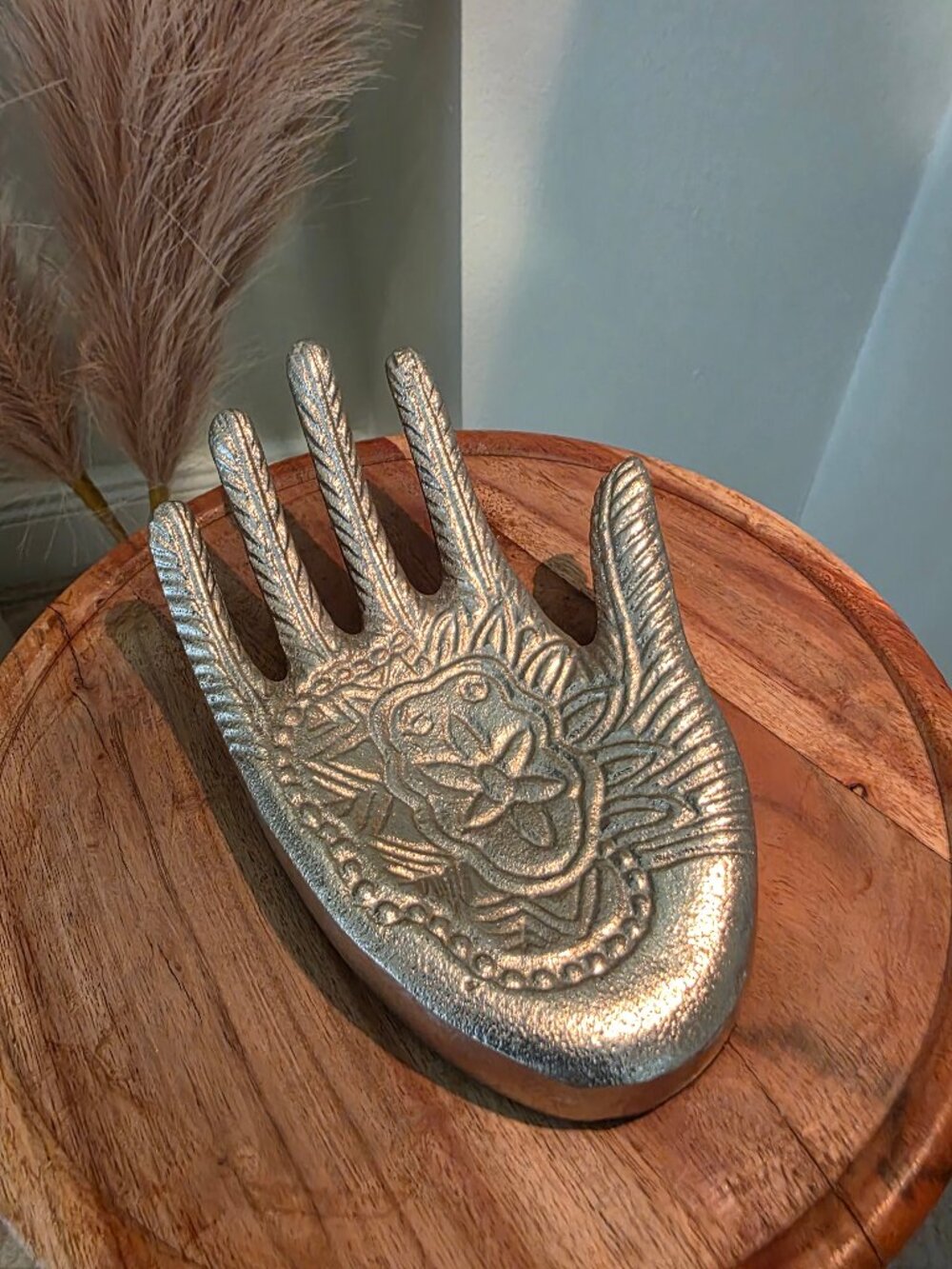 Silver Metal Hamsa Hand Trinket Tray Jewelry Ring Dish Incense Holder